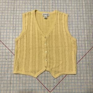Vintage Appleseeds Floral Cottage Indie Cotton Ramie Sweater Vest Yellow Pastel